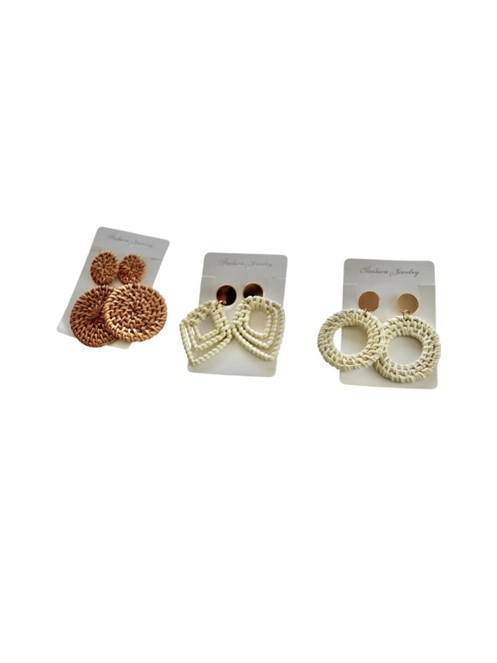 3 Pairs Women Raffia Cream and Tan Fashion Earrings